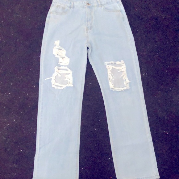 SHEIN Denim - Shein  light wash destroyed ripped boyfriend jeans